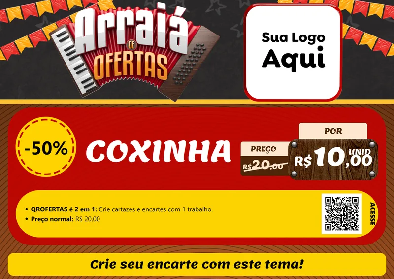 Modelo de Cartaz para Cartaz A4 Horizontal com o tema Arraiá de Ofertas - Junina para Salgadaria