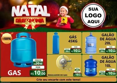 Modelo de Encarte para Encarte A4 Horizontal com o tema Natal da Economia para Água e gás