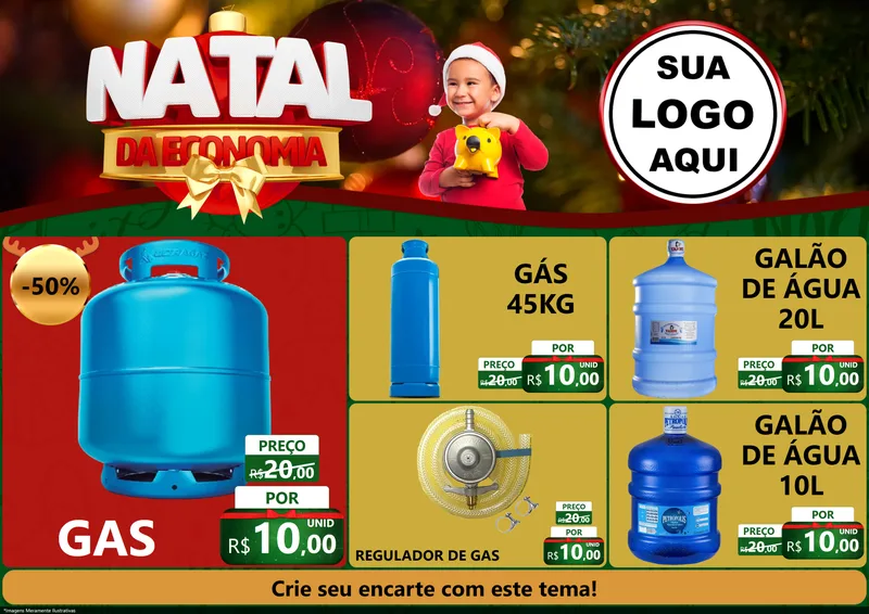Modelo de Encarte para Encarte A4 Horizontal com o tema Natal da Economia para Água e gás