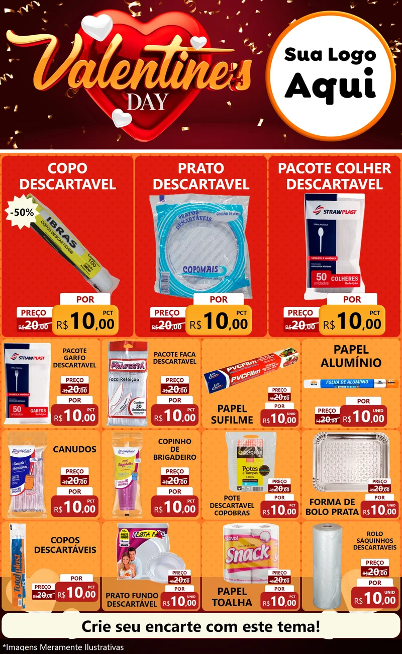 Modelo de Encarte para Encarte Grande com o tema Valentine's Day para Embalagens