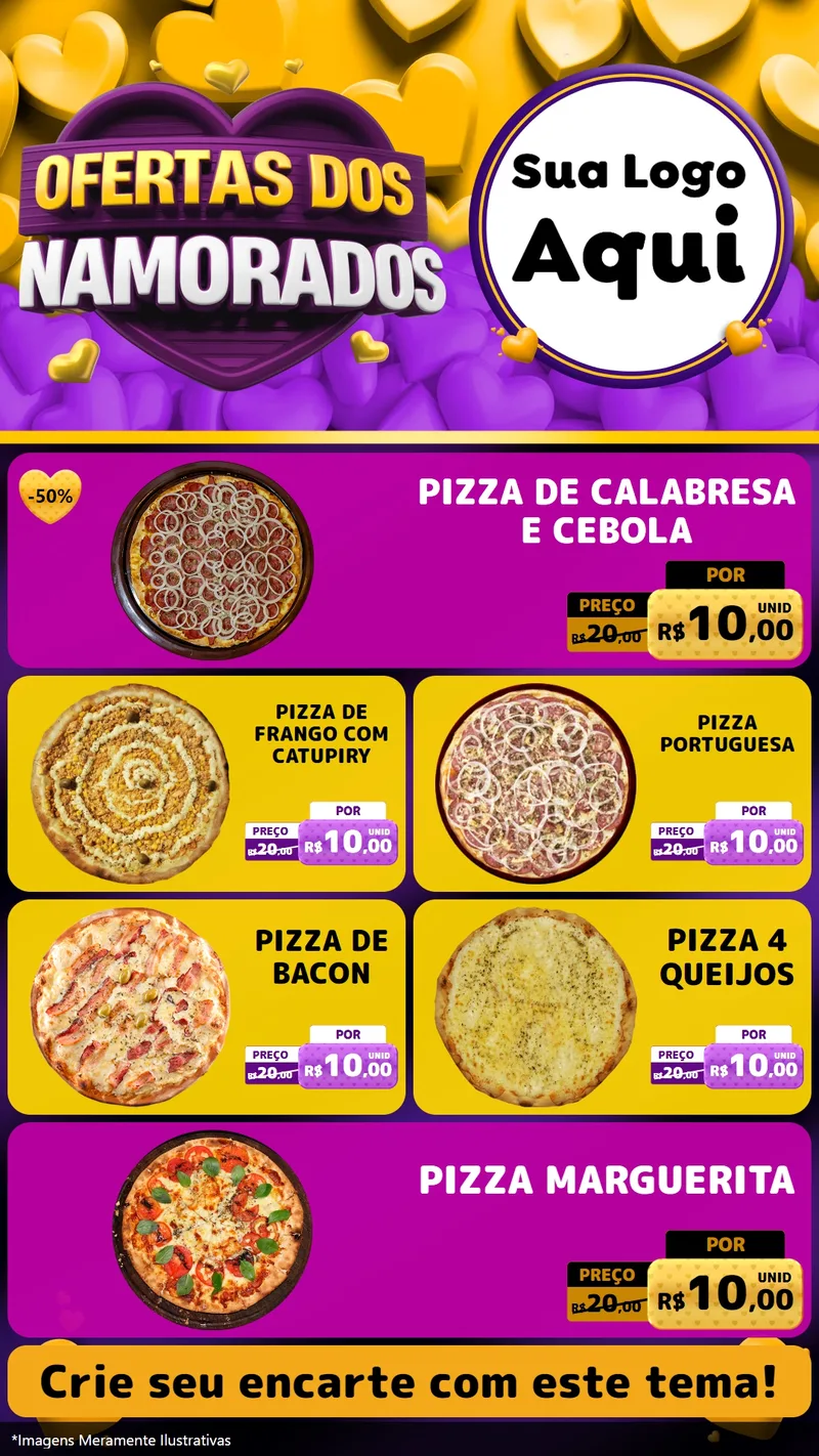 Modelo de TV para TV Vertical com o tema Oferta Dos Namorados para Pizzaria