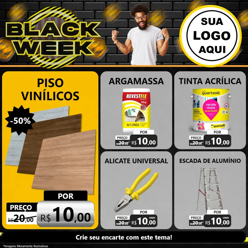 Modelo de Rede Social para Feed Facebook com o tema Black Week para Material para Construção