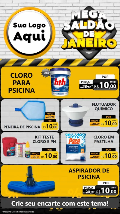Modelo de TV para TV Vertical com o tema Mega Saldão de Janeiro para Produtos para Piscina
