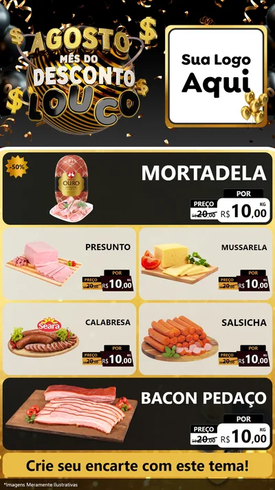 Modelo de TV para TV Vertical com o tema Agosto Mês do Desconto Louco para Frios e Laticínios