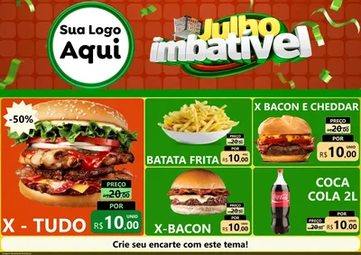 Modelo de Encarte para Encarte A4 Horizontal com o tema Julho Imbatível para Hamburgueria