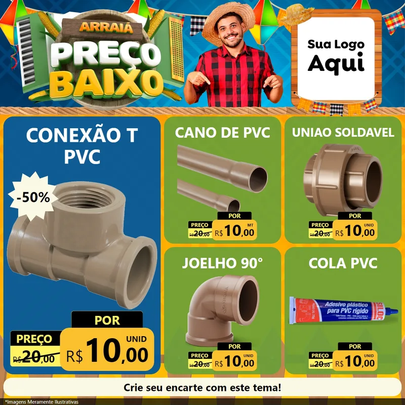 Modelo de Rede Social para Feed Facebook com o tema Arraiá de Preço Baixo - Junina para Tubos e conexões