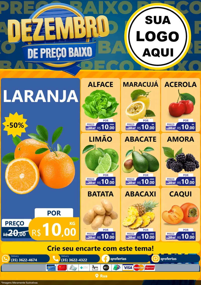 Modelo de Encarte para Encarte A4 Vertical com o tema Dezembro de Preço Baixo para Hortifrúti