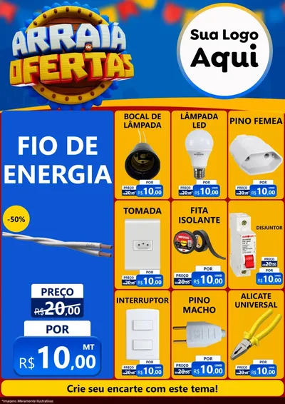 Modelo de Encarte para Encarte A4 Vertical com o tema Arraiá de Ofertas - Junina para Materiais Elétricos