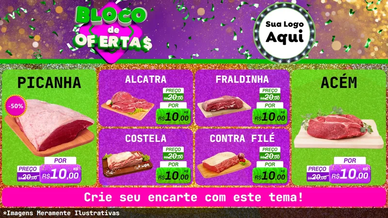 Modelo de TV para TV Horizontal com o tema Bloco de Ofertas para Açougue