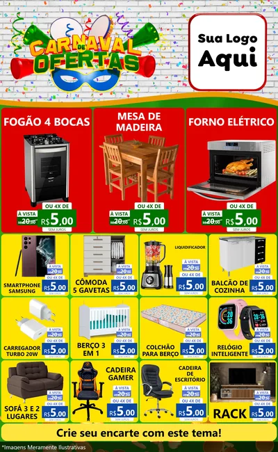 Modelo de Encarte para Encarte Grande com o tema Carnaval de Ofertas para Móveis e Eletro