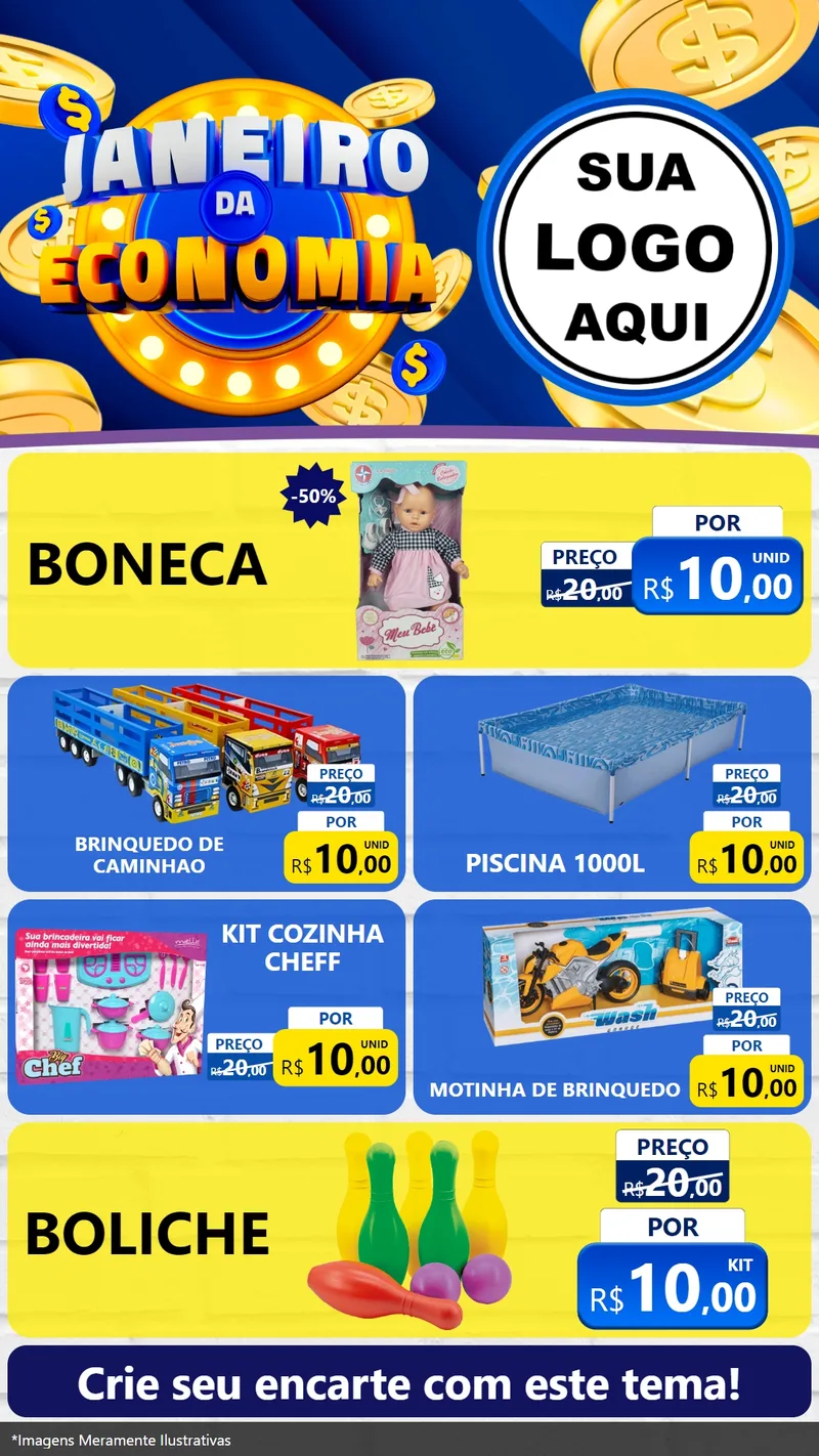 Modelo de TV para TV Vertical com o tema Janeiro da Economia para Brinquedos