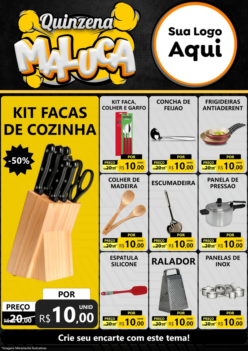 Modelo de Encarte para Encarte A4 Vertical com o tema Quinzena Maluca para Utilidades Domésticas