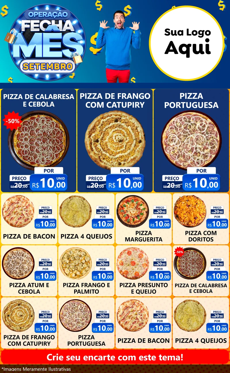 Modelo de Encarte para Encarte Grande com o tema Operação Fecha Mês Setembro para Pizzaria