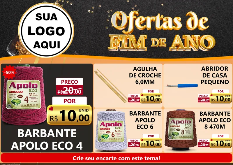 Modelo de Encarte para Encarte A4 Horizontal com o tema Ofertas de Fim de Ano para Armarinho e Aviamentos