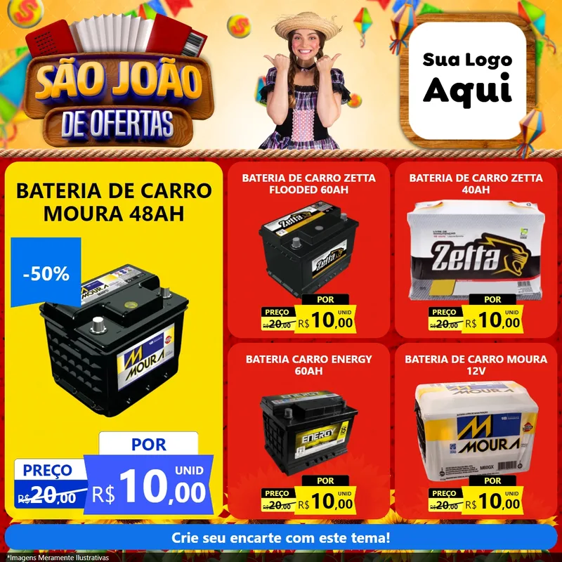 Modelo de Rede Social para Feed Facebook com o tema São João de Ofertas para Baterias Elétricas