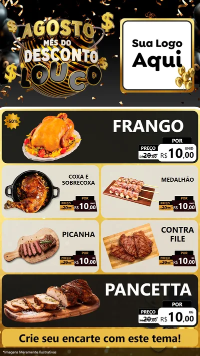 Modelo de TV para TV Vertical com o tema Agosto Mês do Desconto Louco para Assados