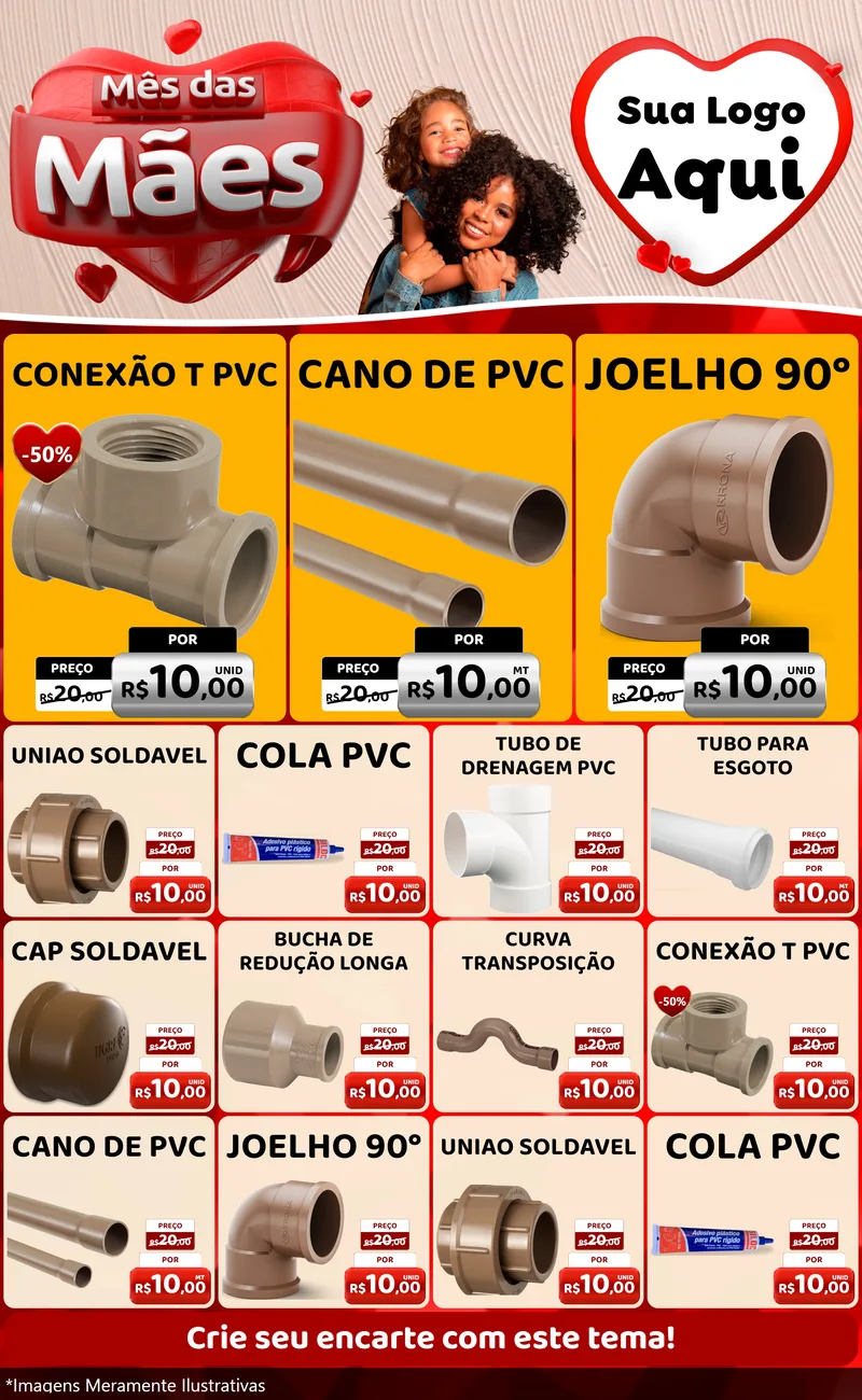 Modelo de Encarte para Encarte Grande com o tema Mês das Mães para Tubos e conexões