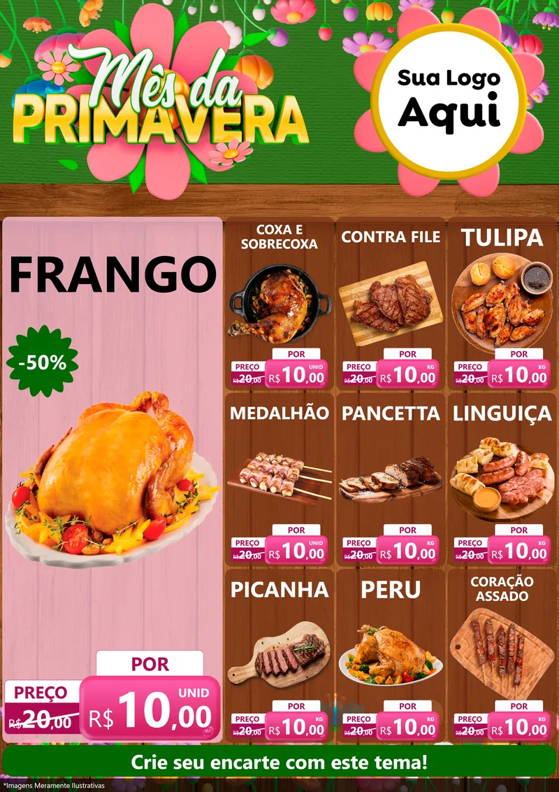 Modelo de Encarte para Encarte A4 Vertical com o tema Mês da Primavera para Assados
