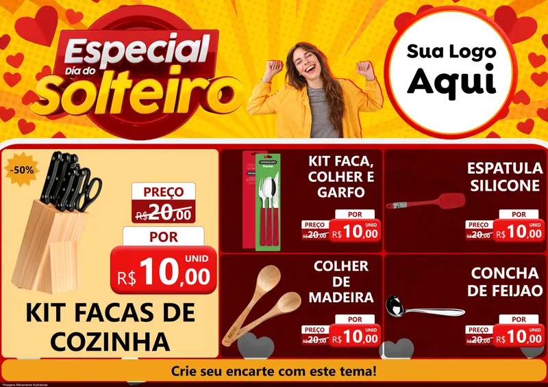 Modelo de Encarte para Encarte A4 Horizontal com o tema Especial Dia do Solteiro para Utilidades Domésticas