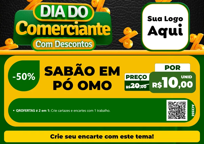 Modelo de Cartaz para Cartaz A4 Horizontal com o tema Dia do Comerciante com Descontos para Produtos de Limpeza