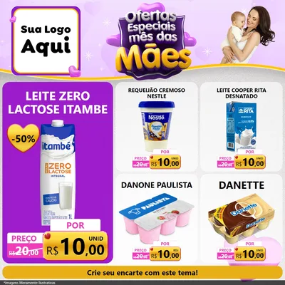 Modelo de Rede Social para Feed Facebook com o tema Ofertas Especiais - Mês das Mães para Frios e Laticínios