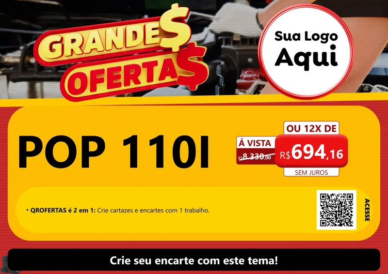 Modelo de Cartaz para Cartaz A4 Horizontal com o tema Grandes Ofertas - Autopeças para Concessionaria de Motos