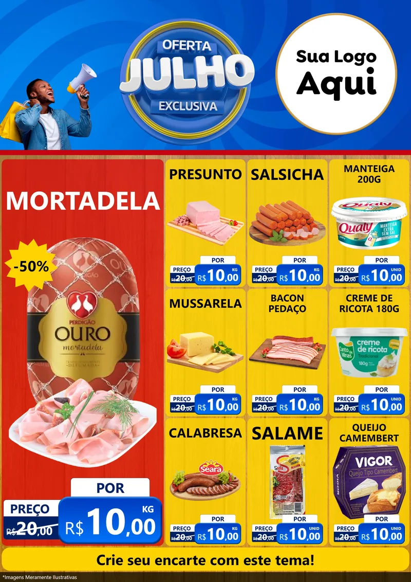 Modelo de Encarte para Encarte A4 Vertical com o tema Oferta Exclusiva, Julho para Frios e Laticínios