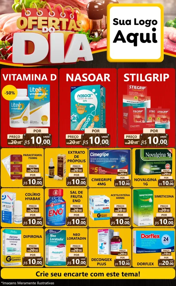 Modelo de Encarte para Encarte Grande com o tema Ofertas do Dia para Farmácia