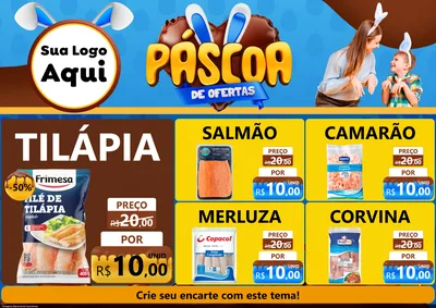 Modelo de Encarte para Encarte A4 Horizontal com o tema Páscoa de Ofertas para Peixaria