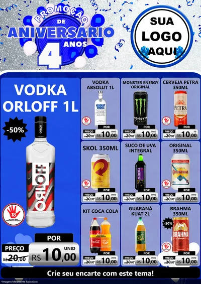 Modelo de Encarte para Encarte A4 Vertical com o tema Promoção de Aniversário - 4 Anos para Distribuidora de bebidas