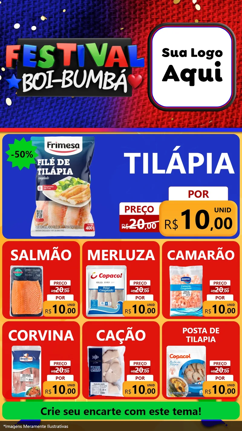 Modelo de Rede Social para Stories com o tema Festival Boi-Bumbá para Peixaria
