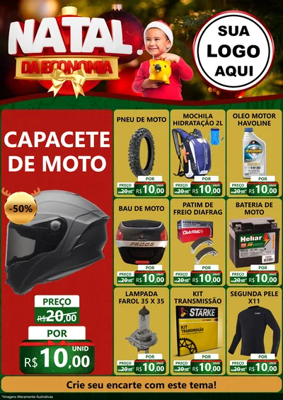 Modelo de Encarte para Encarte A4 Vertical com o tema Natal da Economia para Moto peças