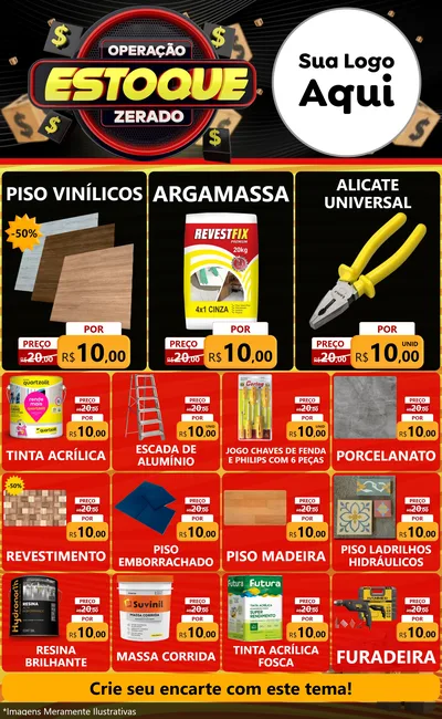 Modelo de Encarte para Encarte Grande com o tema Operação Estoque Zerado para Material para Construção