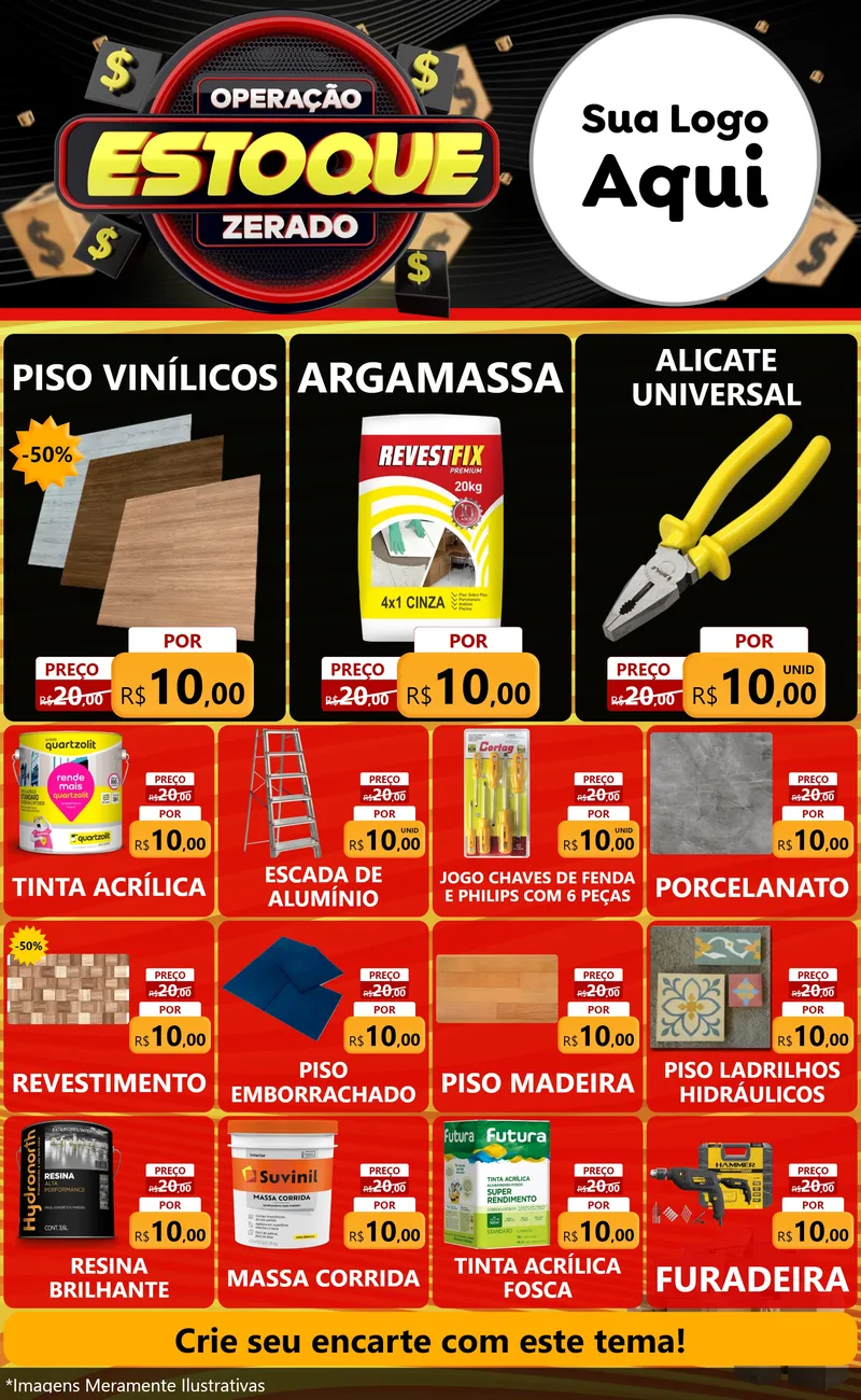 Modelo de Encarte para Encarte Grande com o tema Operação Estoque Zerado para Material para Construção