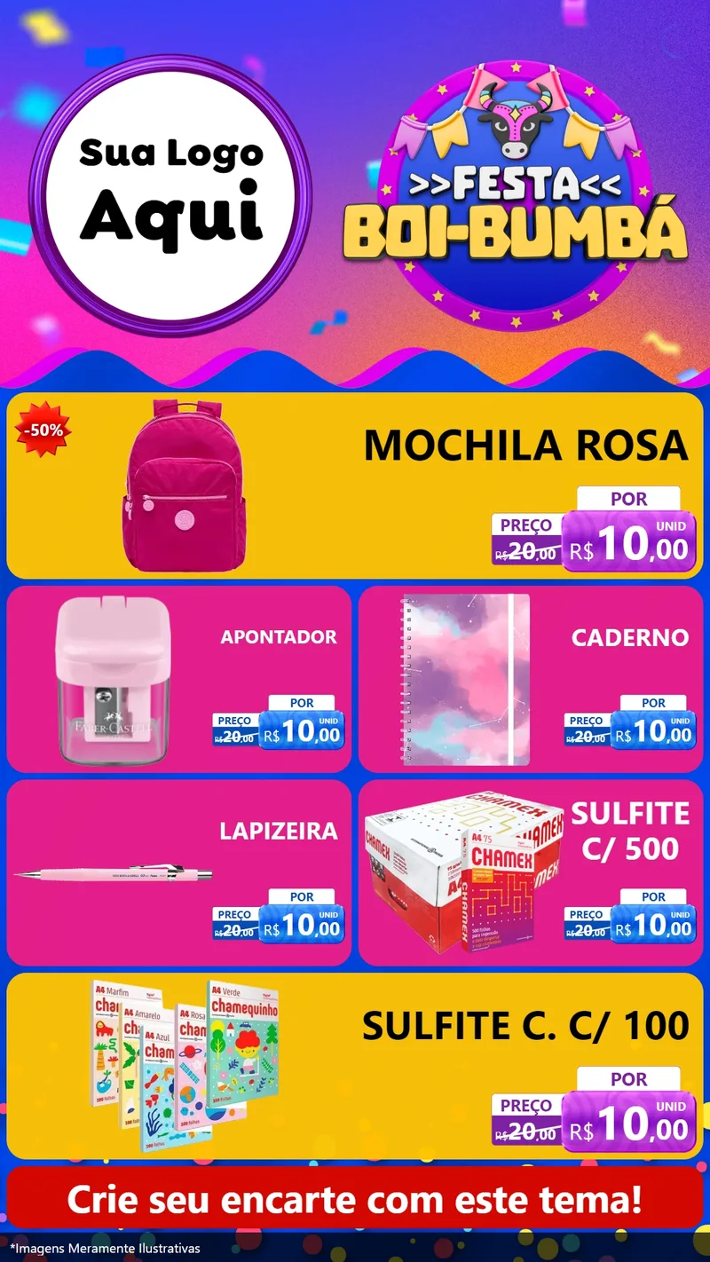 Modelo de TV para TV Vertical com o tema Festa Boi-Bumbá para Papelaria