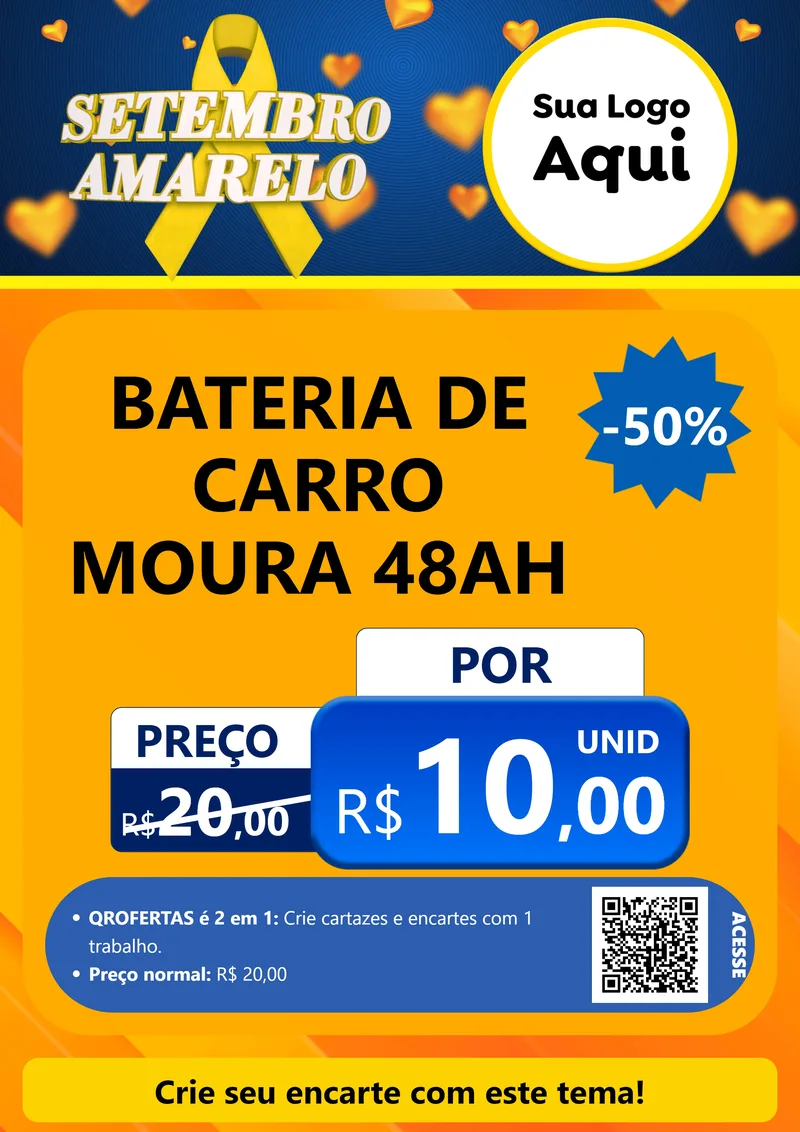 Modelo de Cartaz para Cartaz A4 Vertical com o tema Setembro Amarelo para Baterias Elétricas