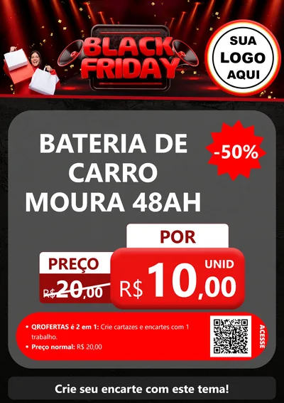 Modelo de Cartaz para Cartaz A4 Vertical com o tema Black Friday para Baterias Elétricas