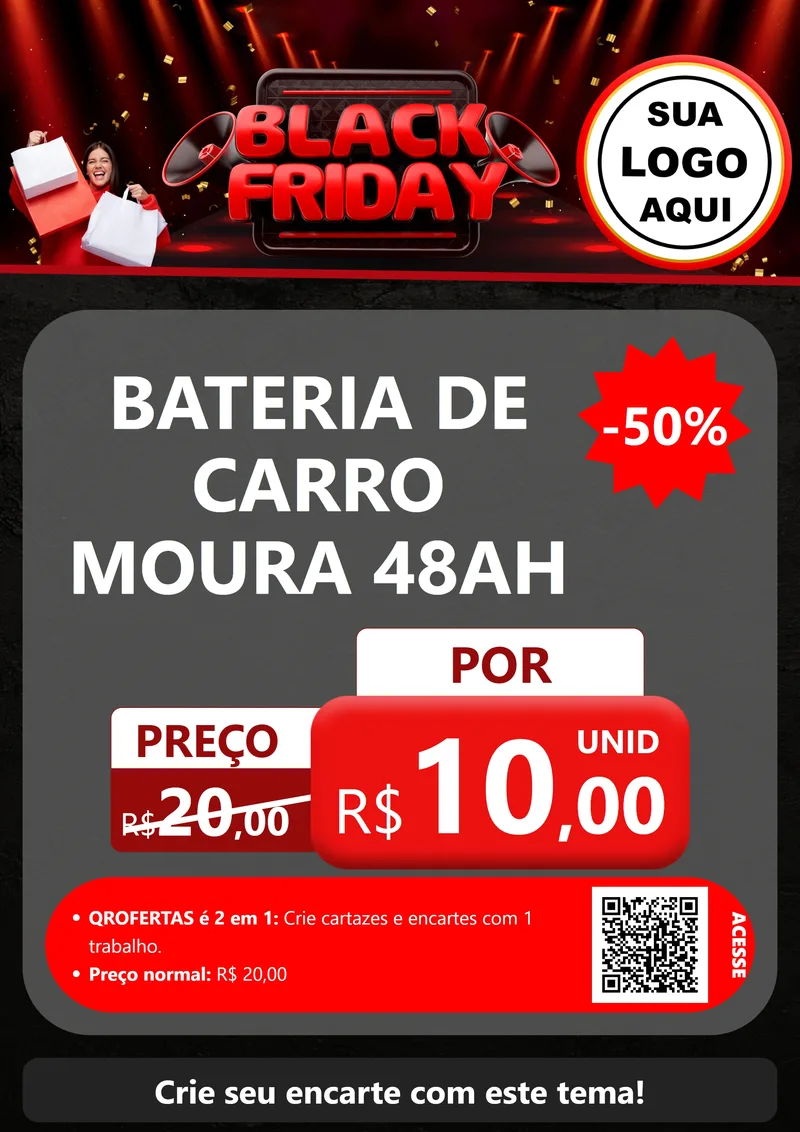 Modelo de Cartaz para Cartaz A4 Vertical com o tema Black Friday para Baterias Elétricas
