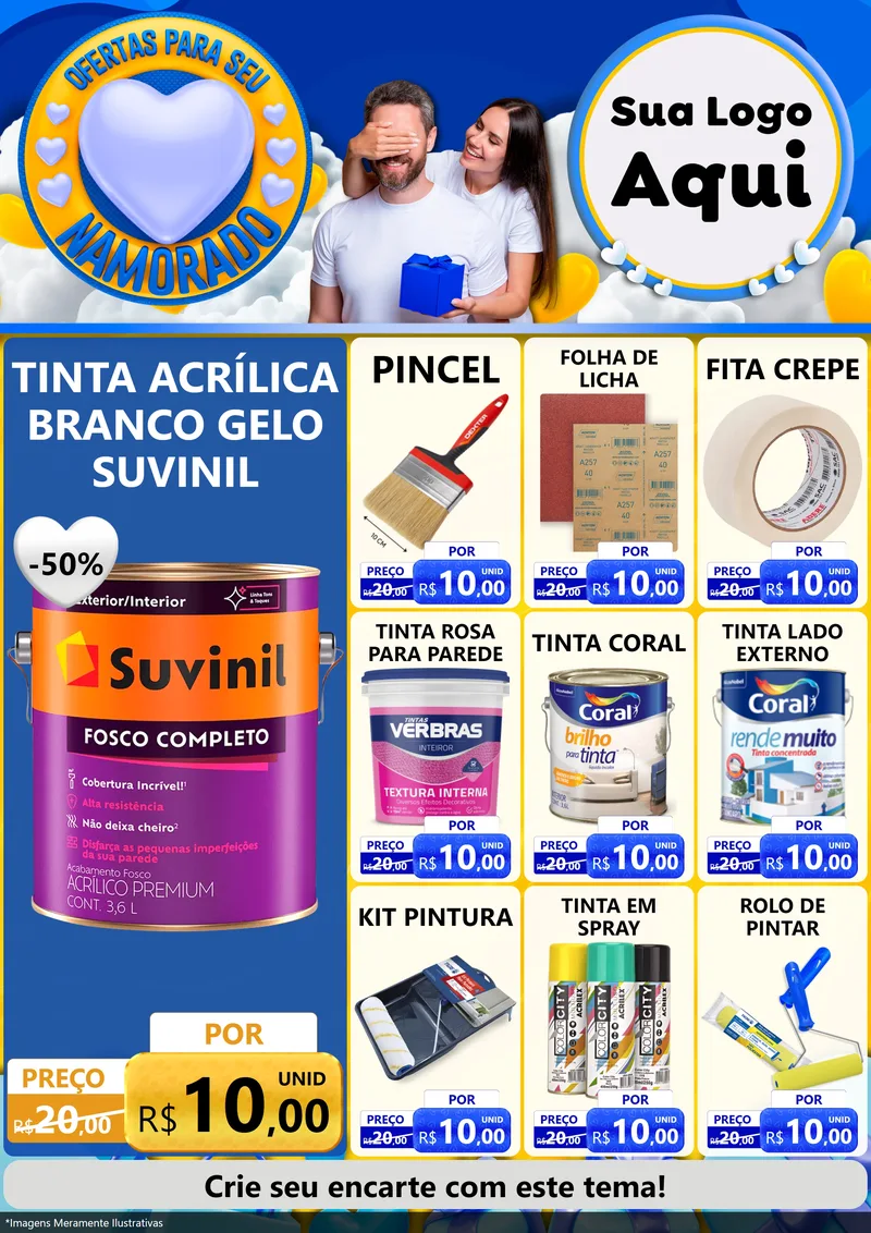 Modelo de Encarte para Encarte A4 Vertical com o tema Ofertas Para Seu Namorado para Tintas e Ferramentas