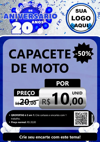 Modelo de Cartaz para Cartaz A4 Vertical com o tema Promoção de Aniversário - 20 Anos para Moto peças