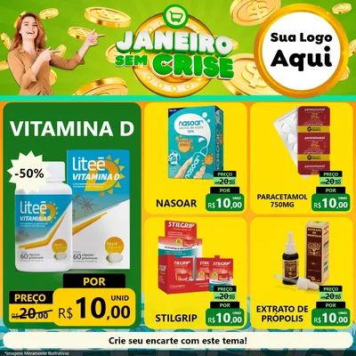 Modelo de Rede Social para Feed Facebook com o tema Janeiro Sem Crise para Farmácia