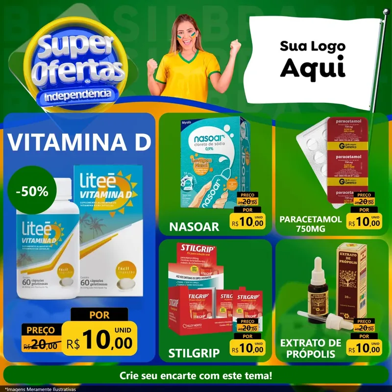 Modelo de Rede Social para Feed Facebook com o tema Super Ofertas de Independência para Farmácia