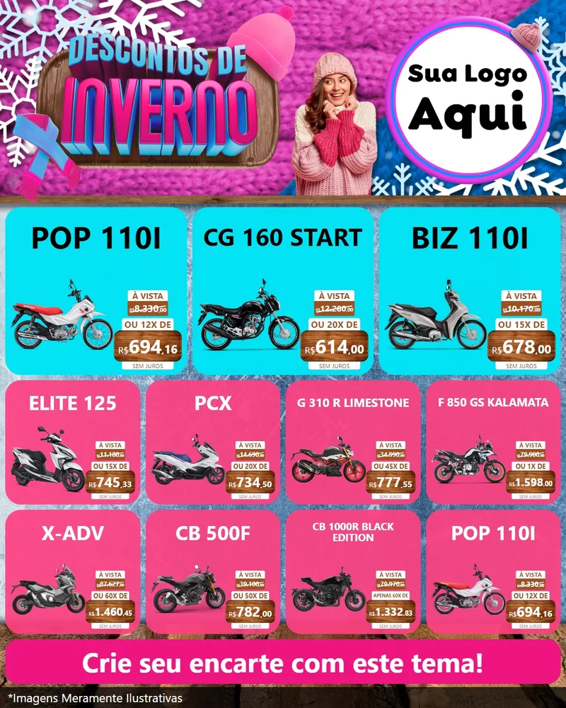 Modelo de Rede Social para Feed Instagram com o tema Descontos de Inverno para Concessionaria de Motos