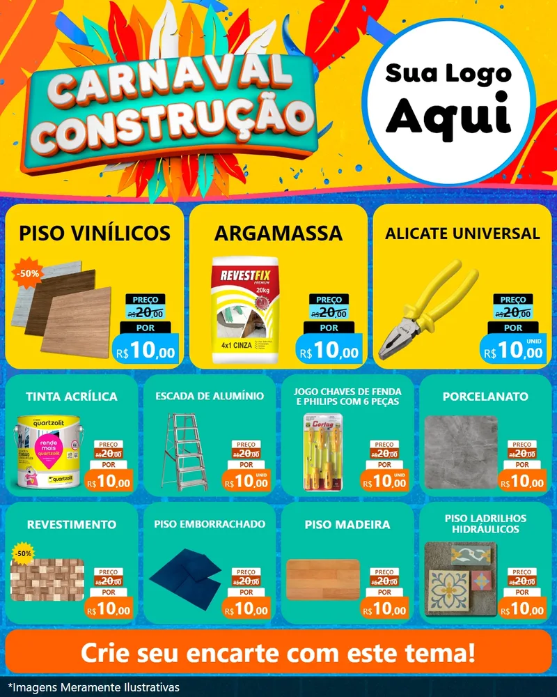 Modelo de Rede Social para Feed Instagram com o tema Carnaval Construção para Material para Construção