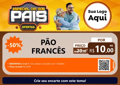 Modelo de Cartaz para Cartaz A4 Horizontal com o tema Especial Dia dos Pais para Padaria