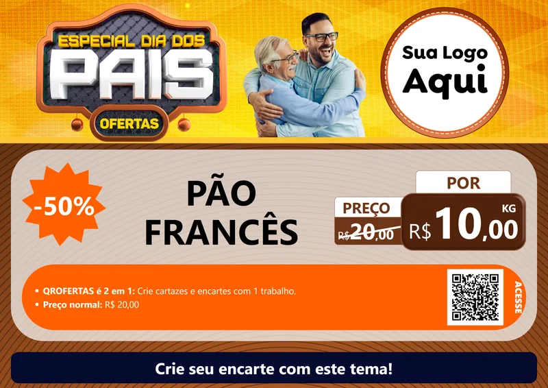 Modelo de Cartaz para Cartaz A4 Horizontal com o tema Especial Dia dos Pais para Padaria