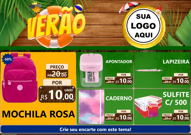 Modelo de Encarte para Encarte A4 Horizontal com o tema Verão para Papelaria