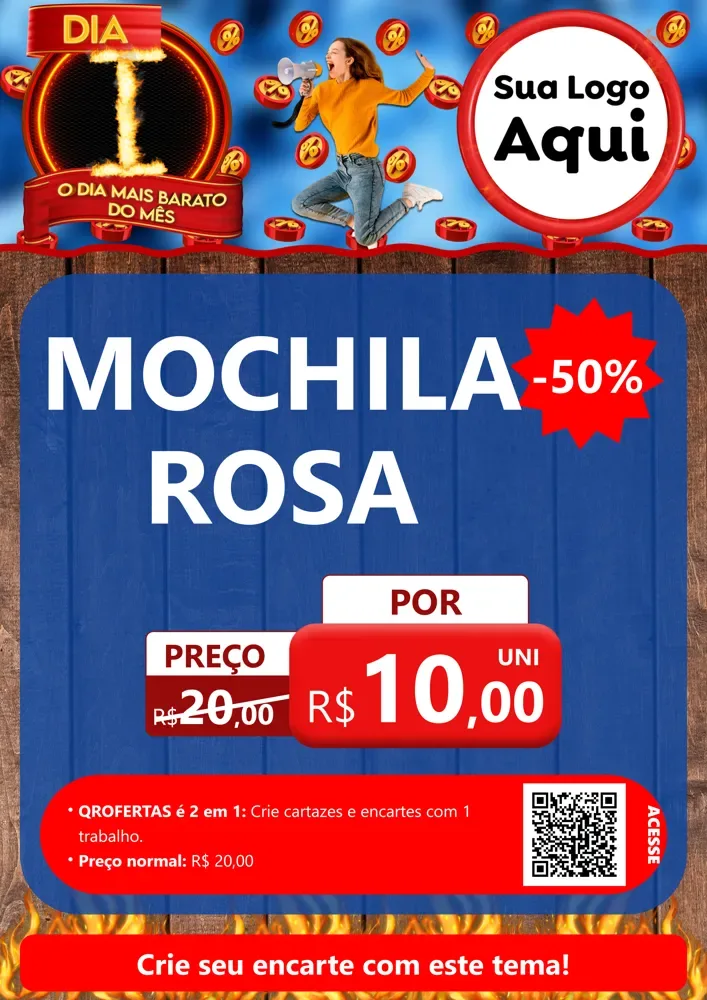 Modelo de Cartaz para Cartaz A4 Vertical com o tema Dia I - O Dia Mais Barato Do Mês para Papelaria