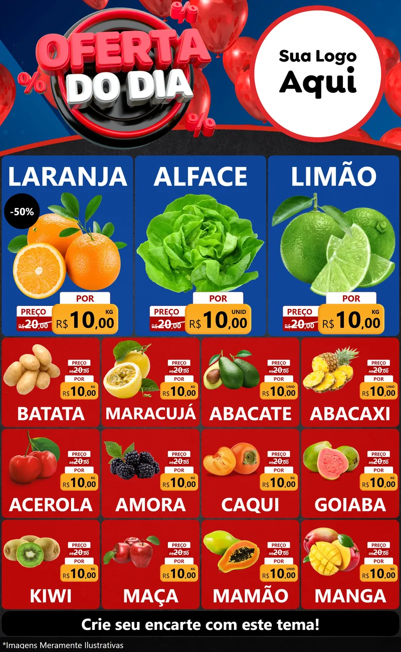 Modelo de Encarte para Encarte Grande com o tema Oferta do Dia para Hortifrúti