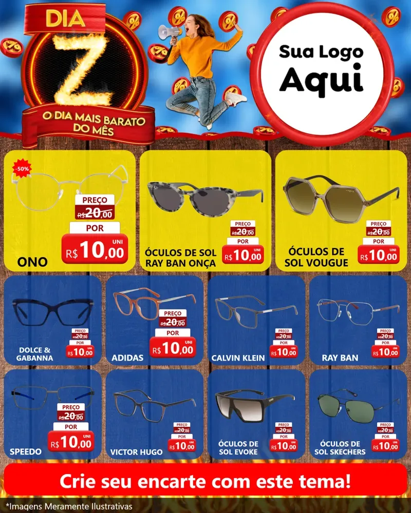Modelo de Rede Social para Feed Instagram com o tema Dia Z - O Dia Mais Barato Do Mês para Óticas